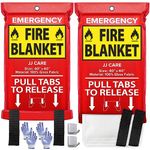 JJ CARE Fire Blanket – 2 Packs with Hooks and Gloves – Emergency Fire Blanket for Home & Kitchen, High Heat Resistant Fire Suppression Blankets for Home Safety, Kitchen, and Camping