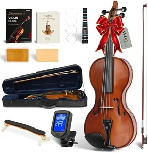 AKLOT Hourglass 4/4 Violin Set: Ergonomic Body, Solid Spruce Top Fiddle, Maple Back, Acoustic Beginner Violin with Hard Case, Lesson Book, Bow, Shoulder Rest, Tuner, Fretboard Stickers, Glossy Brown