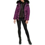 GUESS Women's Midweight Puffer Jacket, Fur Lined Eggplant, Medium