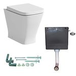 Ceramica® Marseille Back to Wall BTW Toilet WC Pan with Soft Close Seat and Concealed Cistern Flush Button, White Ceramic Toilets, Complete Set