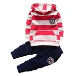 Shiningup Baby Tracksuit Boys Clothing Set Outfit Long Sleeve Hooded Striped T-Shirt and Pants for 0-4 Years Little Kids Red