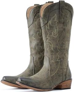 IUV Cowboy Boots for Women Wide Mid Calf Fashion Cowgirl Boots with Embroidery Western Snip Toe Boot