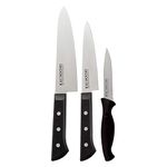 Kai Hocho Japanese Premium Chef Knife 7.36 Inc, Micro Serrated Knife 3.7 Inc, Premium Petty Knife 4.8 Inc, Black Stainless Steel Knife Set (Pack of 3)