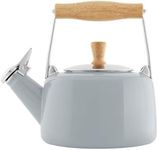 Chantal Sven Enamel on Steel Whistling Teakettle with Natural Wood Handle, 1.4 quarts (Fog Grey)