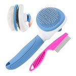 Cat Brushes for Indoor Cats, Dog Brush for Shedding with Metal Cat Comb, Self Cleaning Pet Hair Brush with Release Button for Grooming Kitten(Blue)