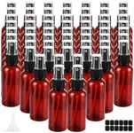 MUXHEL 60 Pcs 2 oz Amber Spray Bottles with Sticker and Funnel, Anti-UV Empty Fine Mist Mini Plastic Spray Bottles, Refillable Small Spray Bottle for Essential Oils and Various Liquids