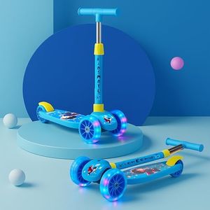 Kidsmate Rider Pro Kick Scooter with Broad PU LED Wheels | 3-Wheel Skating Scooter for Boys & Girls of Ages 2-12 Years | Level Adjustable Height, and Easy Fold Design (Blue)