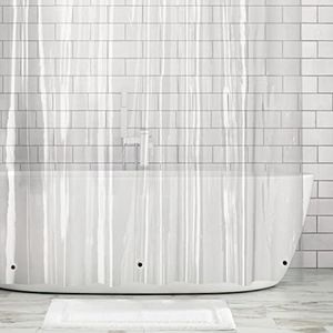 (1 pack - Clear Shower Curtain) - mDesign 10-Gauge Heavy-Duty Vinyl Shower Curtain Liner, 100% Waterproof, Antibacterial, Mildew Free, Reinforced Header, Rustproof Grommets, Weighted Magnetic Hem - Extra-Long, 180cm x 240cm , Clear