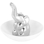 Vosarea Elephant Ring Dish Holder: Ceramic Animal Ring Holder - Jewelry Plate Trinket Dish Necklace Earrings Rings Display Organizer (Silver)