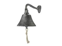 Hampton Nautical Rustic Silver Vintage Cast Iron Decoration Hanging Ship's Bell 6" - Metal Wall Décor