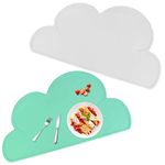 TANCUDER 2 PCS Silicone Placemat for Kids, 48 * 27cm Non Slip Table Place Mat Cloud Shape Baby Feeding Plate Tray Heat Proof Stain Resistant Washable Toddler Tablemat, White,One Size