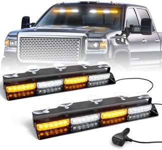 HLAUTO 6Z4J Emergency Dash Strobe Lights: 2x16.8 inch Amber White Safety Lights, 48 LED Flashing Warning Hazard Interior Windshield Visor Traffic Light Bars for Trucks, Construction Vehicles