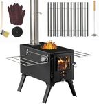 Hot Tent Stove,AVOFOREST Wood Burning Stove,Small Wood Stove with 7 Stainless Chimney Pipes for Outdoor Heating & Cooking, Ice Fishing, Hunting