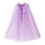 Princess Cape Colorful Princess Cloak, Princess Fancy Dress Halloween Costume Sparkling Sequins Tulle Carnival Birthday Party Cosplay Princess Dress Up for Girls （Purple L）