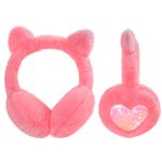 Ear Muffs Kids Winter Girls Earmuffs Cute Cat Fluffy Ear Warmer Childrens Plush Thermal Furry Ear Covers Windproof Soft Headband Outdoor Sports Faux Fur Earflaps Ski Cycling Running Headwear(Pink)