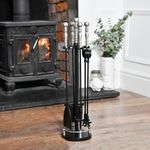 Black Country Metal Works 65cm Tall Traditional Iron Fireside Companion Set With Brushed Chrome Handles Fireplace Tool Set