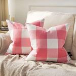 Phantoscope Pack of 2 Gingham Buffalo Check Plaid Throw Decorative Pillow Cover Outdoor Indoor Throw Pillows Farmhouse Square Pillow Cases for Home Decor Pink,18 x 18 Inches