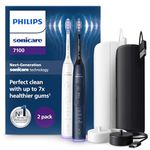 Philips Sonicare 7100 Electric Toothbrush, Sonic Toothbrush with App, 4 Brushing Modes and 3 Intensity Levels, Pressure Alert, EasyStart, SmarTimer and BrushPacer, White and Navy, 2 Pack, HX7429/01