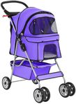 BestPet 4-Wheel Pet Stroller Dog and Cat Stroller Breathable Mesh Lightweight Travel Carrier Waterproof & Foldable Design Storage Basket for Daily Walks & Outdoor Use，Purple