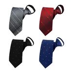 BESMODZ Men's 4PCS Pre-Tied Necktie Silk Formal Wedding Srtiped Zipper Ties Set