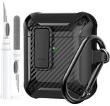 Olytop for Airpods 2nd 1st Generation Case Men Lock with Cleaner Kit, Rugged AirPod 2/1 Gen Protective Hard Cover Shockproof Skin Boys Women with Keychain for Apple iPods 2nd/1st Cases CF-Black