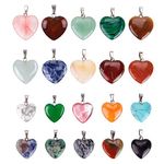 20Pcs Heart Shaped Stone Pendants Charms Crystal Chakra Beads for DIY Necklace Jewelry Making, Assorted Color… (20)