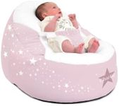 rucomfy Beanbags Gaga Baby Bean Bag Support Chair Lounger with Safety Harness for 0-6 Month Old - Pre Filled Safe Recliner Seat for Newborn Babies - Machine Washable (Baby Pink, Personalised)