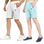 RynoGear Stylish Shorts for Men with Zipper Pocket for Sports and Daily Home Wear (Pack of 2) (L, White & Mint)