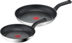 Tefal Comfort Max 24/28cm Stainless Steel Frying Pan Set, Durable Non-Stick Pan with Thermo-Spot Heat Indicator, Induction Compatible Base, Comfortable Grip Handle, Dishwasher, G726S204