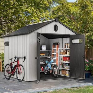 YITAHOME 8x8ft Outdoor Plastic Storage Shed with Floor, 427 cuft Waterproof Garden Shed with Lockable Door, Windows & Vents, Plastic Tool Storage for Patio Furniture, Lawn Mower, Bike Storage, Gray