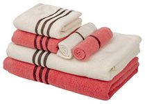 Palatial Lifestyles His & Her Towel Set | 100% Cotton Zero Twist Bath Towel Set for Couple - 2 Bath Towel, 2 Hand Towel & 2 Face Towels (Ivory & Coral)