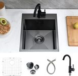 16 x 18 Inch Drop in Kitchen Bar Sink with Faucet, Black Bar Sink Topmount Small Kitchen Sink 16 Gauge Stainless Steel Single Bowl Sink Bar Prep Sink Outdoor Sink