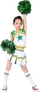 LOLANTA 4PCs Cheerleader Costume For Girls Sleeveless Crop Top&Skirt&Socks&Pom Poms (Green, 8-10)
