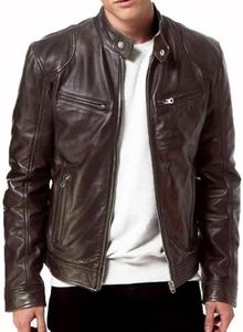 DECIMAL Men's Black Genuine Lambskin Leather Biker Jacket VINTAGE REAL BROWN MOTORCYCLE JACKETS FOR MEN (XL, BROWN)