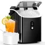 Nugget Ice Maker Machine with Self-Cleaning, 16KG/24H, Portable Countertop Ice Cube Maker with Handle, Basket & Scoop – Ideal for Home, Kitchen, Office, Camping, Stainless Steel, Black