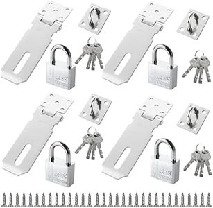 4 Sets Stainless Steel Hasp & Staple with Padlock, 4 Pack Door Lock Hasp Staple + 4 Pack Door Padlocks with Keys for Wooden Gate Shed Barn Bedroom Garage Door Cabinet Pet Cage (4 Inch/Silver)