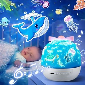 PIKOY Baby Night Light Projector, 10 Lullabies+15 Films Ceiling Projector Night Light for Kids,360° Silent Rotation Unicorns Star Light Projector,Rechargeable Star Projector for Kids Baby Girls Gifts