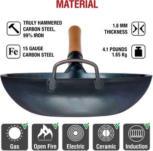 YOSUKATA 34cm Blue Carbon Steel Wok – Stir Fry Pan