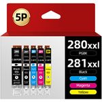 5 Pack PGI-280XXL CLI-281XXL Compatible Ink Cartridge Replacement for Canon 280 XXL 281 XXL use with PIXMA TR7520 TR7620 TR8520 TS6120 TS6220 TS8120 TS8220 TS9120 TS9520 TS6320 TS9521C