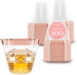 100 Rose Gold Plastic Cups | 9 oz | Hard Disposable Cups | Plastic Wine Cups | Plastic Cocktail Glasses | Plastic Drinking Cups | Bulk Party Cups | Wedding Tumblers | Clear Plastic Cups