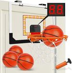 TOY Life Basketball Hoop LED Scoresboard Indoor Basketball Hoop Wall Mount Over The Door Basketball Backboard for Teens Adults Boys Toys Age 8-10 Basketball Stuff Basketball Games Indoor with 4 Balls