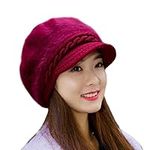 ECHERY Womens Girls Fashion Newsboy Beanie Brim Visor Cabbie Cap Autumn Outdoor Beret Hat Dark Red