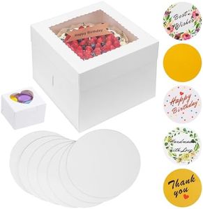 23Pcs Cake Boxes with Boards 10x10x8 Inch-(10 Boxes &10 Boards,3 Cupcake Box)&80 Stickers-Square Large White Bakery Boxes with Window for Cookies- Cake Decorating Supplies
