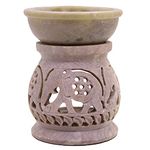 KC KULLICRAFT Handcrafted Soapstone Floral Carving Aroma Burner, Oil Diffuser with 1 Free Tea Light Candle (Elephant 4, Set of 1)