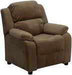 Flash Furniture Deluxe Padded Contemporary Microfiber Kids Recliner with Storage Arms, Wood, Brown, 66.040000000000006 x 53.34 x 53.34 cm