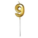 Party Decorz Number 9 Gold Candle | Nine Number Candle |Number 9 Metallic Gold Candle for Birthday,Anniversary, Surprise Party Cake Decoration Candle