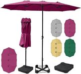 gardenia Home & Garden 15 x 9 FT Double Sided Patio Umbrella for Garden & Poolside, Parasol Sunshade/Bistro Market Umbrella with Cross Base & Sand Bag, Metal Crank,12 Strong Steel Ribs & Air Vent