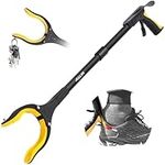 Jellas Reacher Grabber Tool, 90° Rotating Head, 32" Foldable Claw Grabber with Shoehorn, Reaching Assist Tool for Trash Pick Up, Litter Picker, Arm Extension (Yellow)