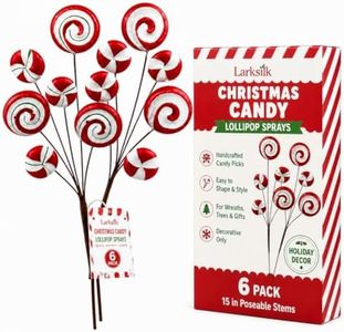 Larksilk Christmas Candy Lollipop Sprays, Pack of 6, 15-Inch Poseable Handwrapped Stems for Wreaths, Trees & Centerpieces
