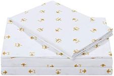 Juicy Couture – Sheet Set | Queen Bee Design Bed Sheets| Full Bedding | 4 Piece Set Fitted Sheet, Flat Sheet and 2 Pillowcases | Deep Pockets, Wrinkle Resistant and Anti Pilling | White and Gold